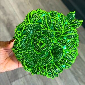 Green crystal rose clutch - dazzling floral evening bag for glam events/weddings